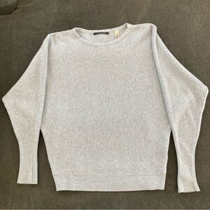 T TAHARI Women's Grey Waffle Knit Dolman Sleeve Crew Neck Pullover Sweater S/P